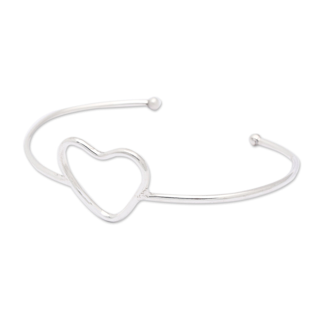 Minimalist Heart Symbol Sterling Silver Cuff Bracelet - Globe-Trotting's Heart