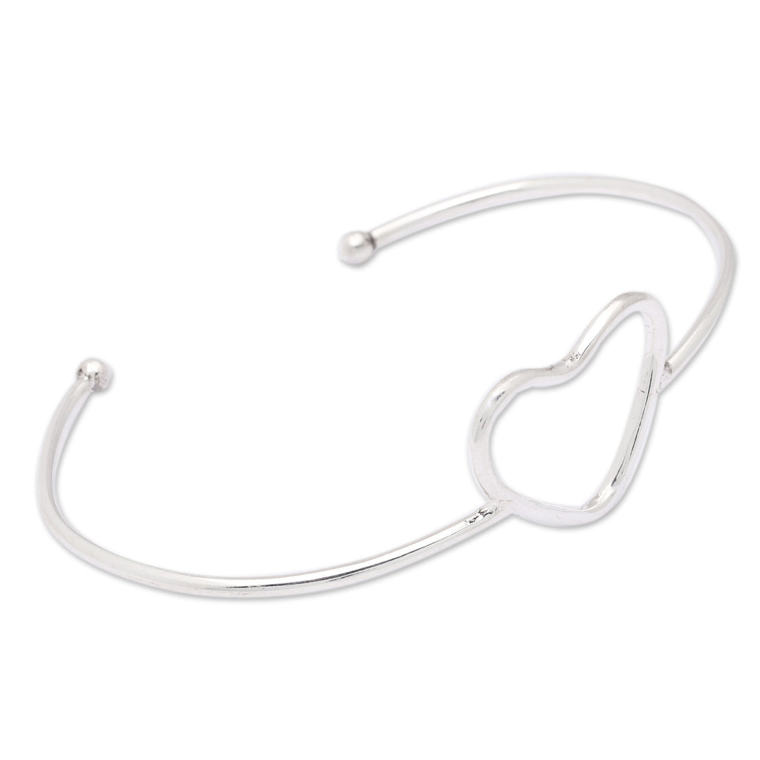 Minimalist Heart Symbol Sterling Silver Cuff Bracelet - Globe-Trotting's Heart