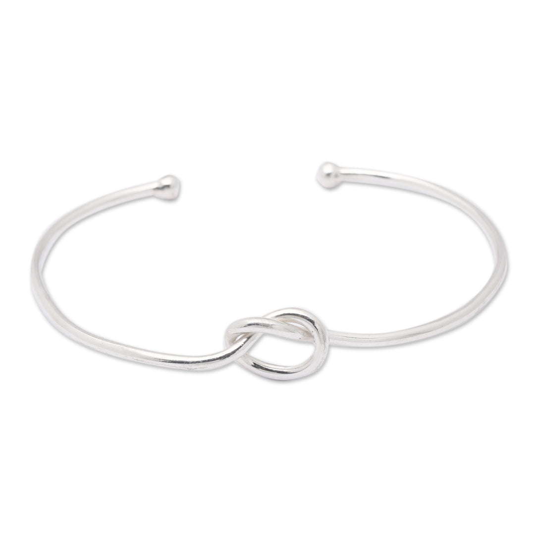 High-Polished Minimalist Knot Sterling Silver Cuff Bracelet - Twisted Directions