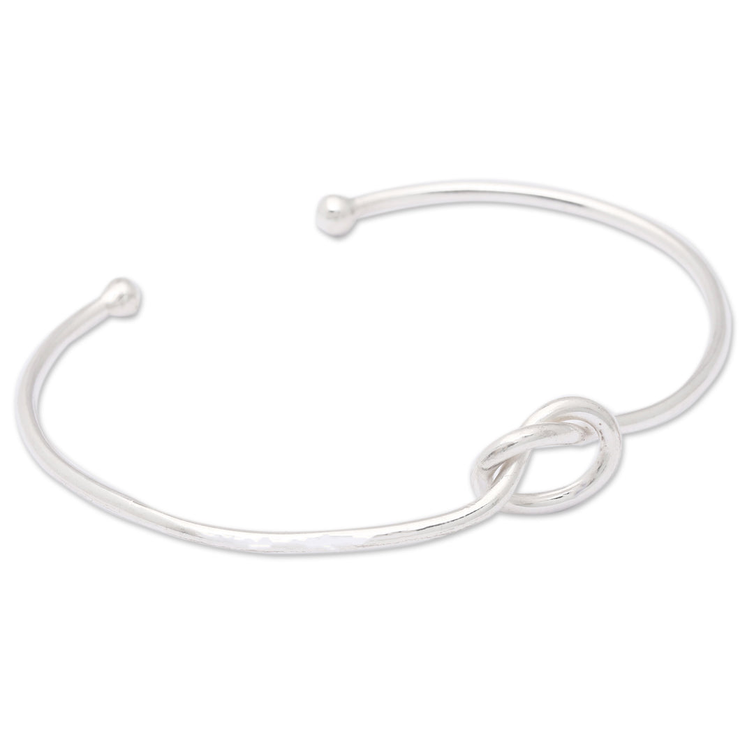 High-Polished Minimalist Knot Sterling Silver Cuff Bracelet - Twisted Directions