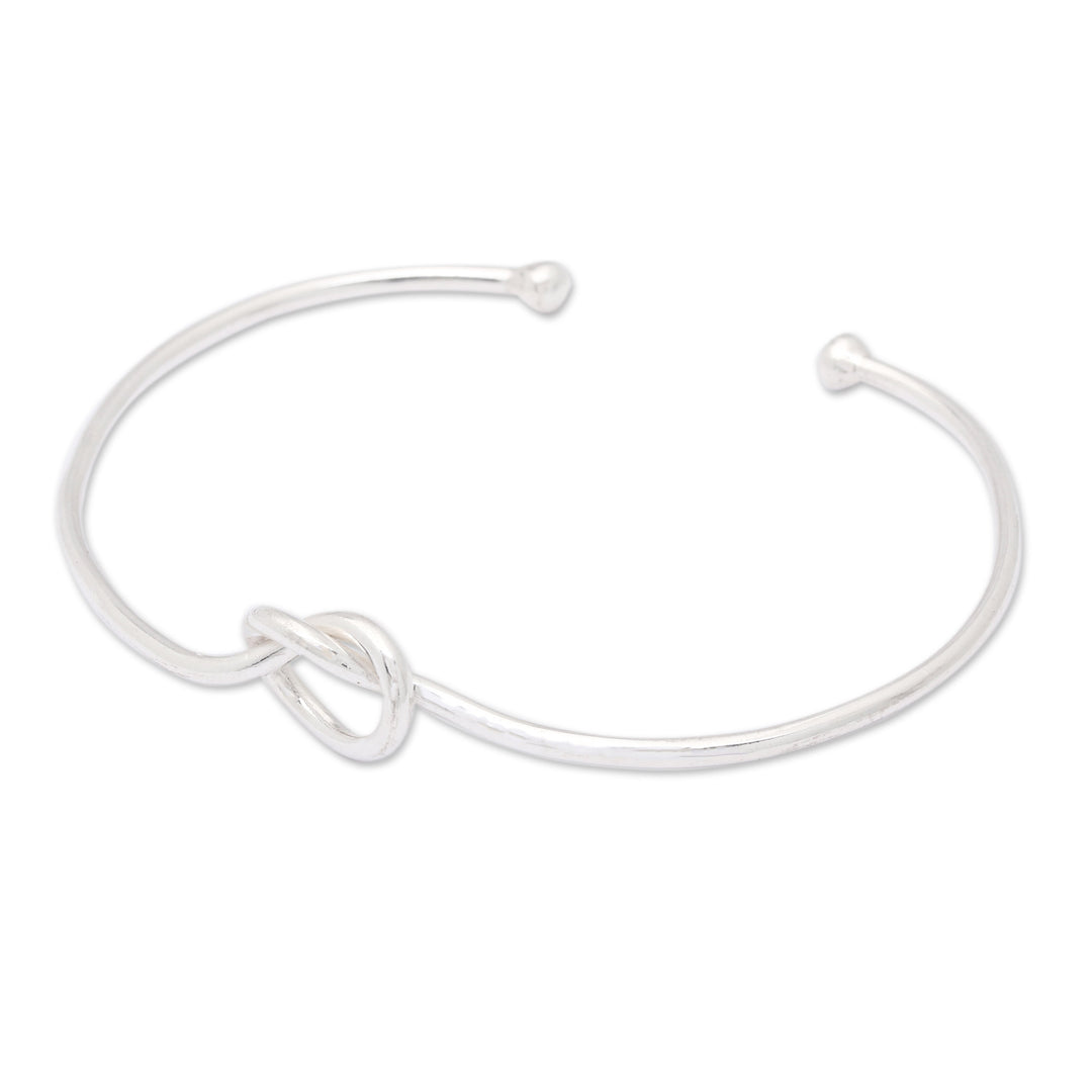 High-Polished Minimalist Knot Sterling Silver Cuff Bracelet - Twisted Directions