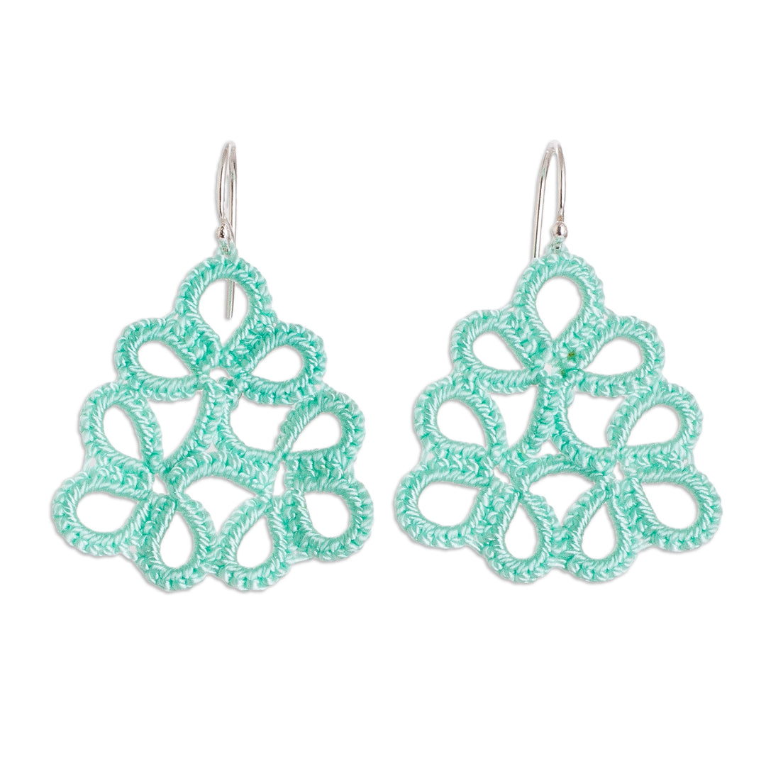 Hand-Tatted Dangle Earrings in Mint Crafted in Guatemala - Petal Essence in Mint