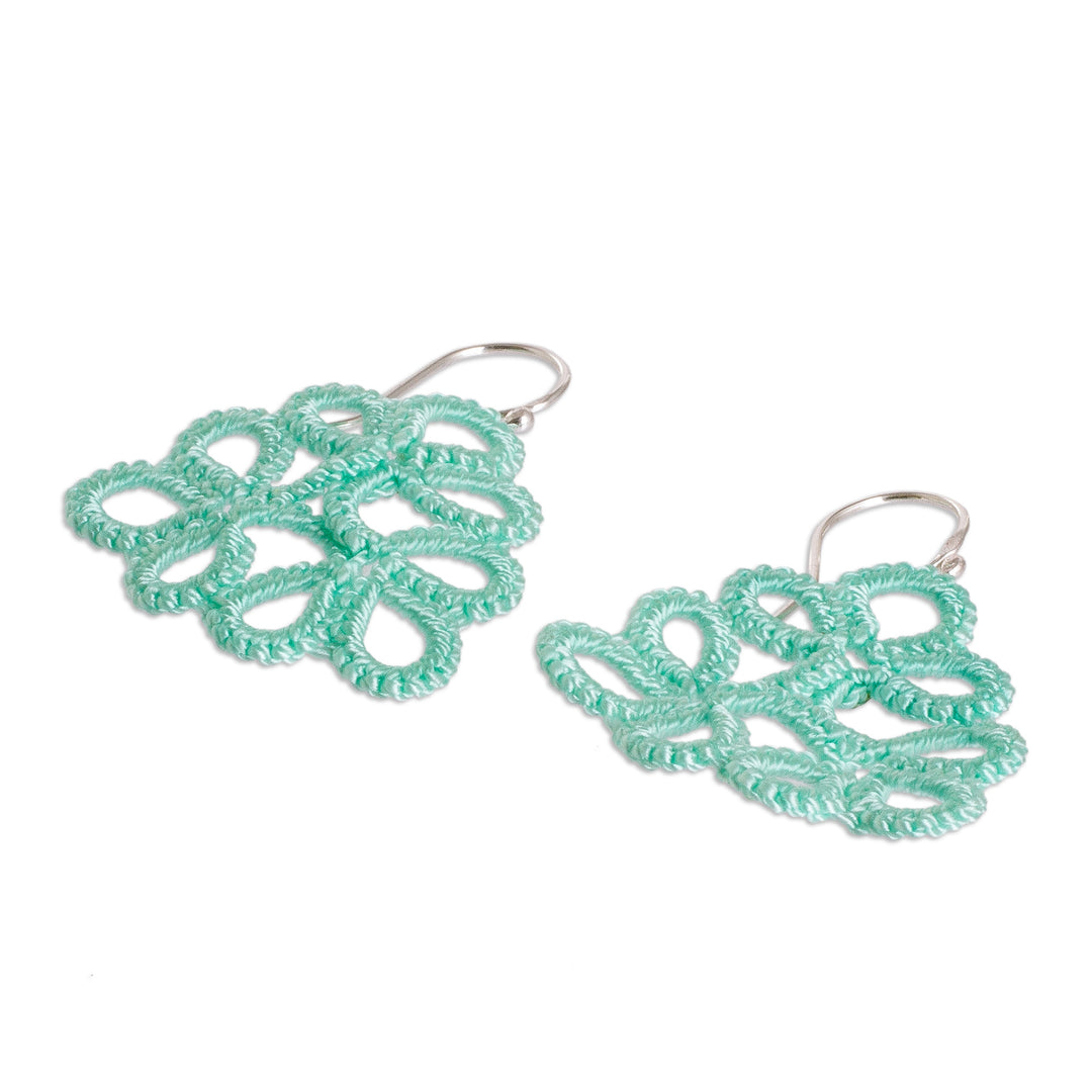 Hand-Tatted Dangle Earrings in Mint Crafted in Guatemala - Petal Essence in Mint
