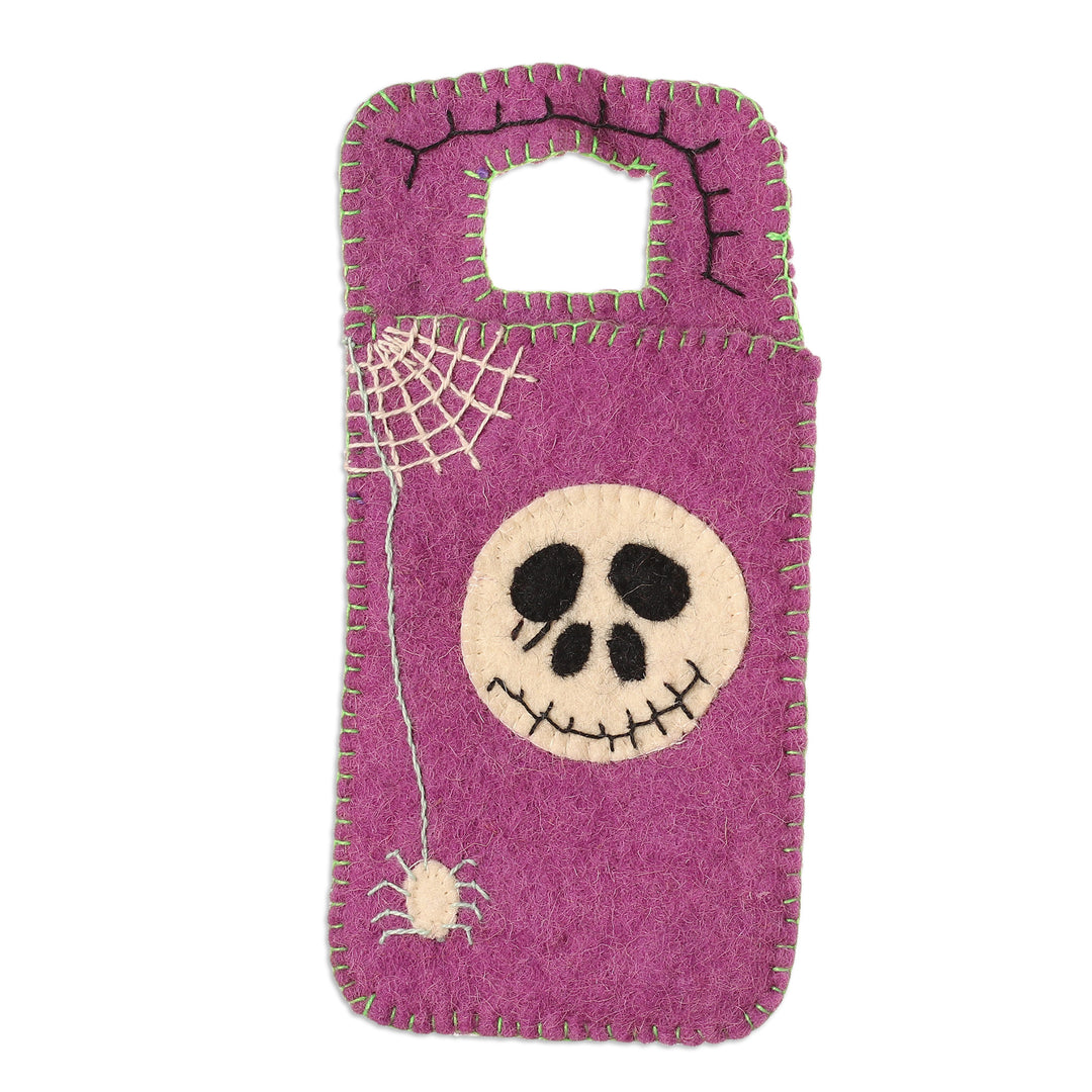 Handcrafted Halloween-Themed Purple Wool Felt Mobile Case - Spooky Vibes