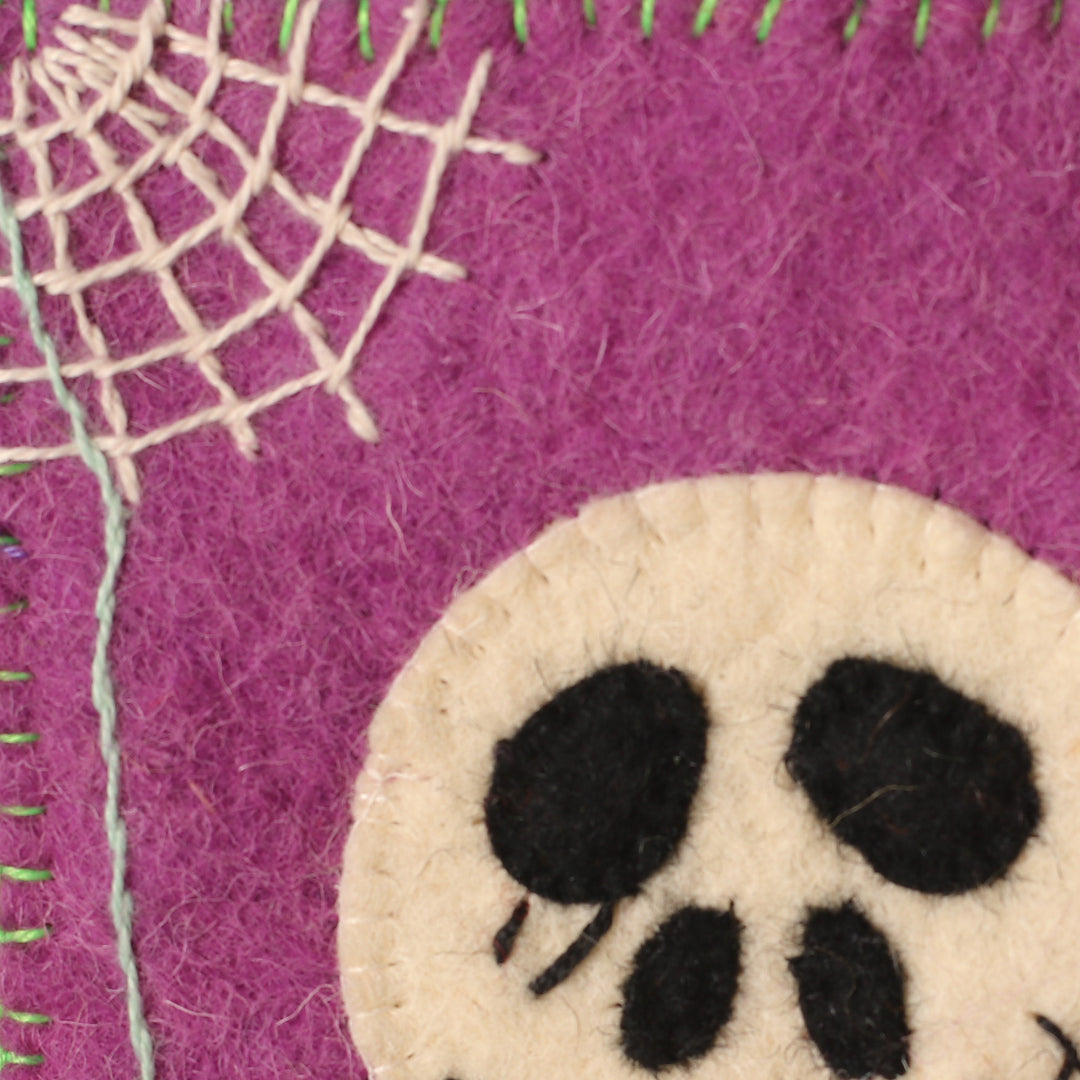 Handcrafted Halloween-Themed Purple Wool Felt Mobile Case - Spooky Vibes