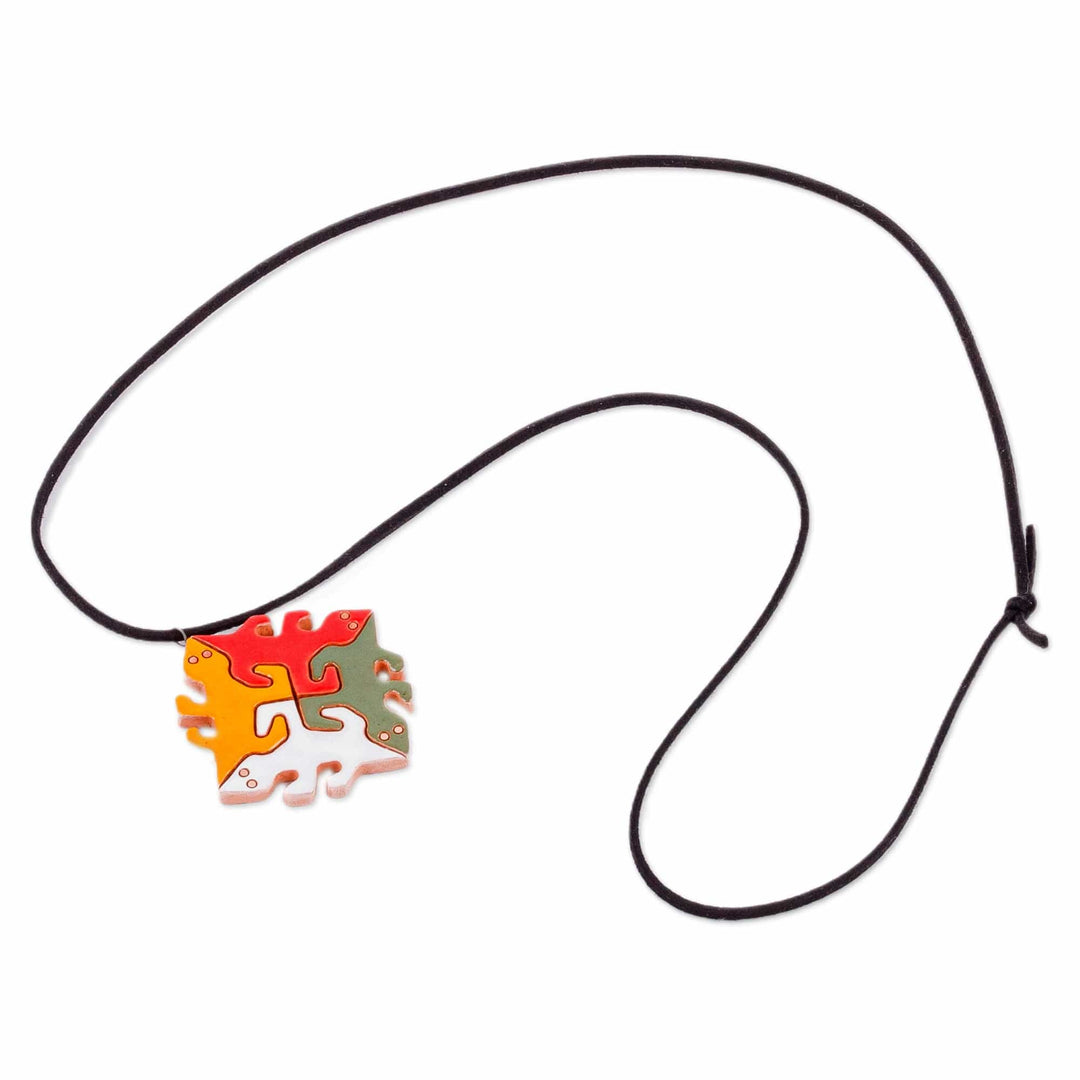 Lizard-Themed Ceramic Pendant Necklace in Warm Hues - Lizard Cycle