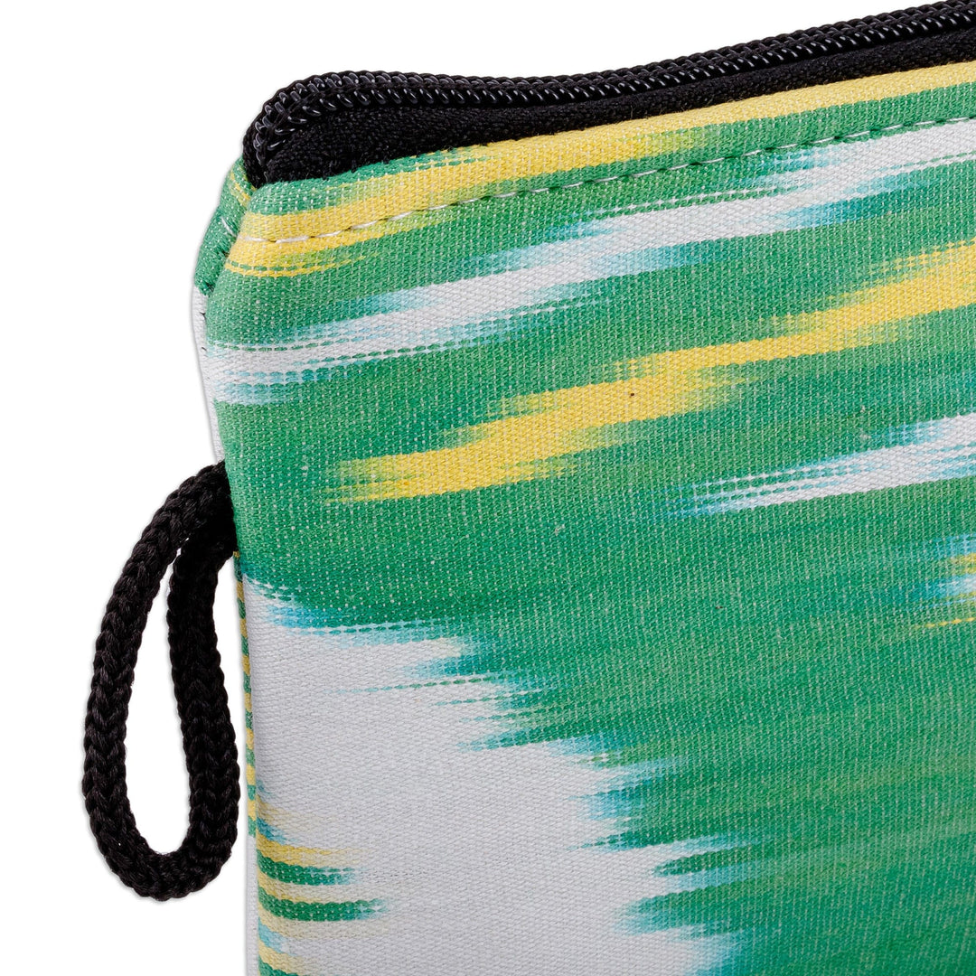 Leaf-Inspired Ikat Patterned Cotton Cosmetic Bag with Zipper - Ikat Nature