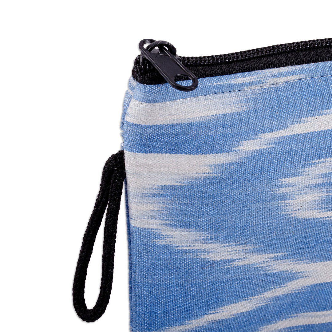 Abstract Blue Ikat Patterned Cotton Cosmetic Bag with Zipper - Oceanic Ikat