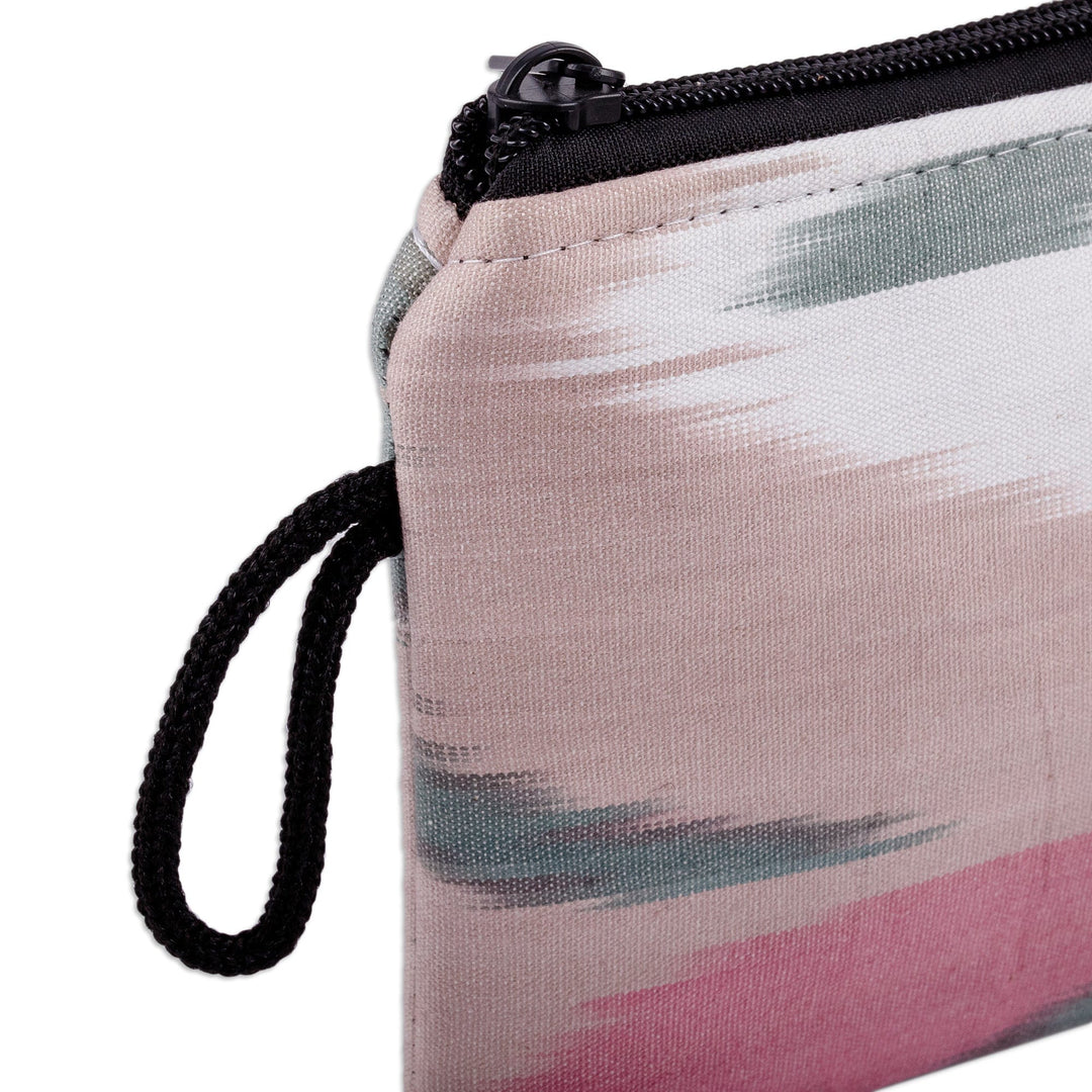 Pink and Teal Ikat Patterned Cotton Cosmetic Bag with Zipper - Pink Stage
