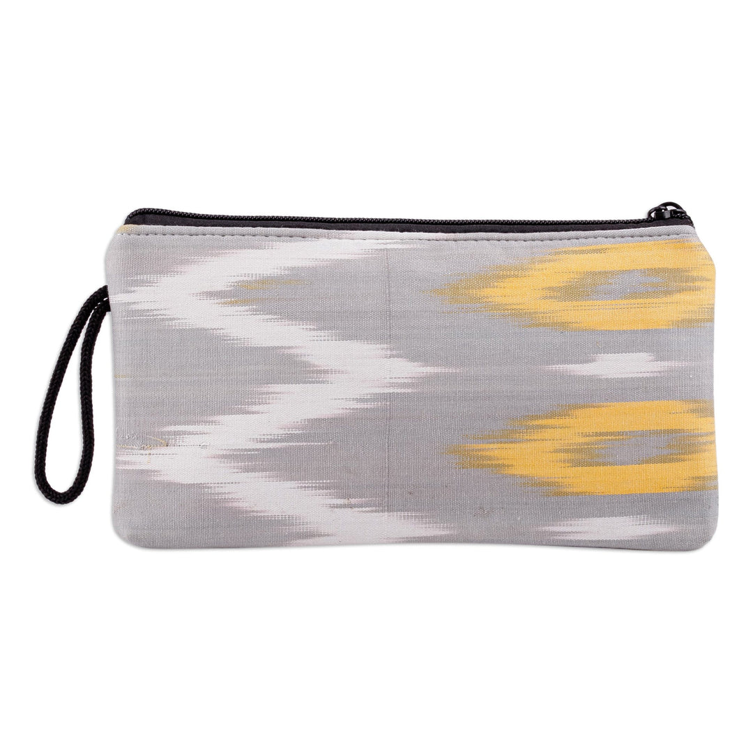 Grey and Yellow Ikat Patterned Cotton Cosmetic Bag - Yellow Frequencies