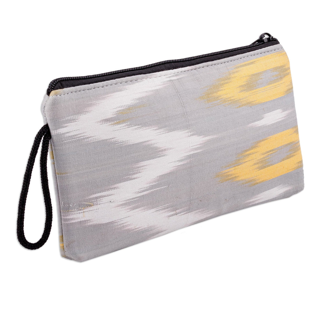 Grey and Yellow Ikat Patterned Cotton Cosmetic Bag - Yellow Frequencies
