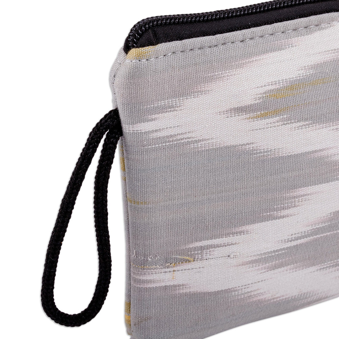 Grey and Yellow Ikat Patterned Cotton Cosmetic Bag - Yellow Frequencies