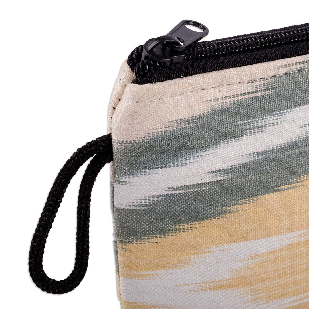 Geometric Ikat Patterned Cotton Cosmetic Bag with Zipper - Blue Arrow
