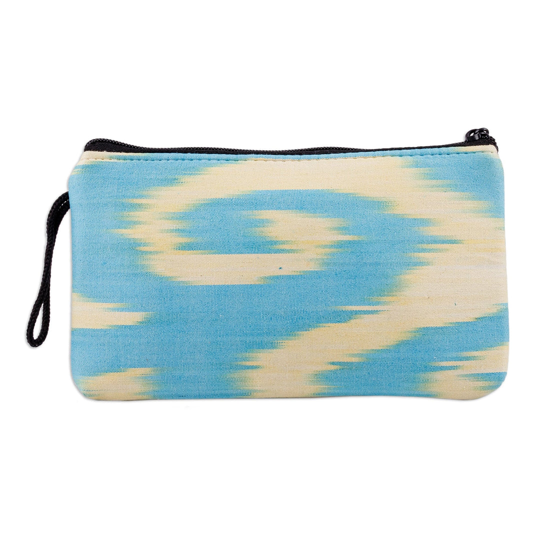 Spiral Yellow Ikat Patterned Cotton Cosmetic Bag with Zipper - Tropical Feel