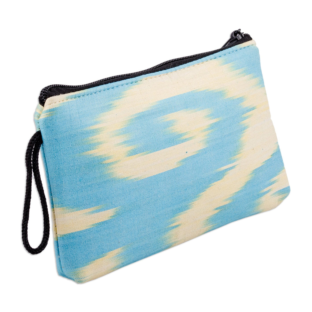 Spiral Yellow Ikat Patterned Cotton Cosmetic Bag with Zipper - Tropical Feel