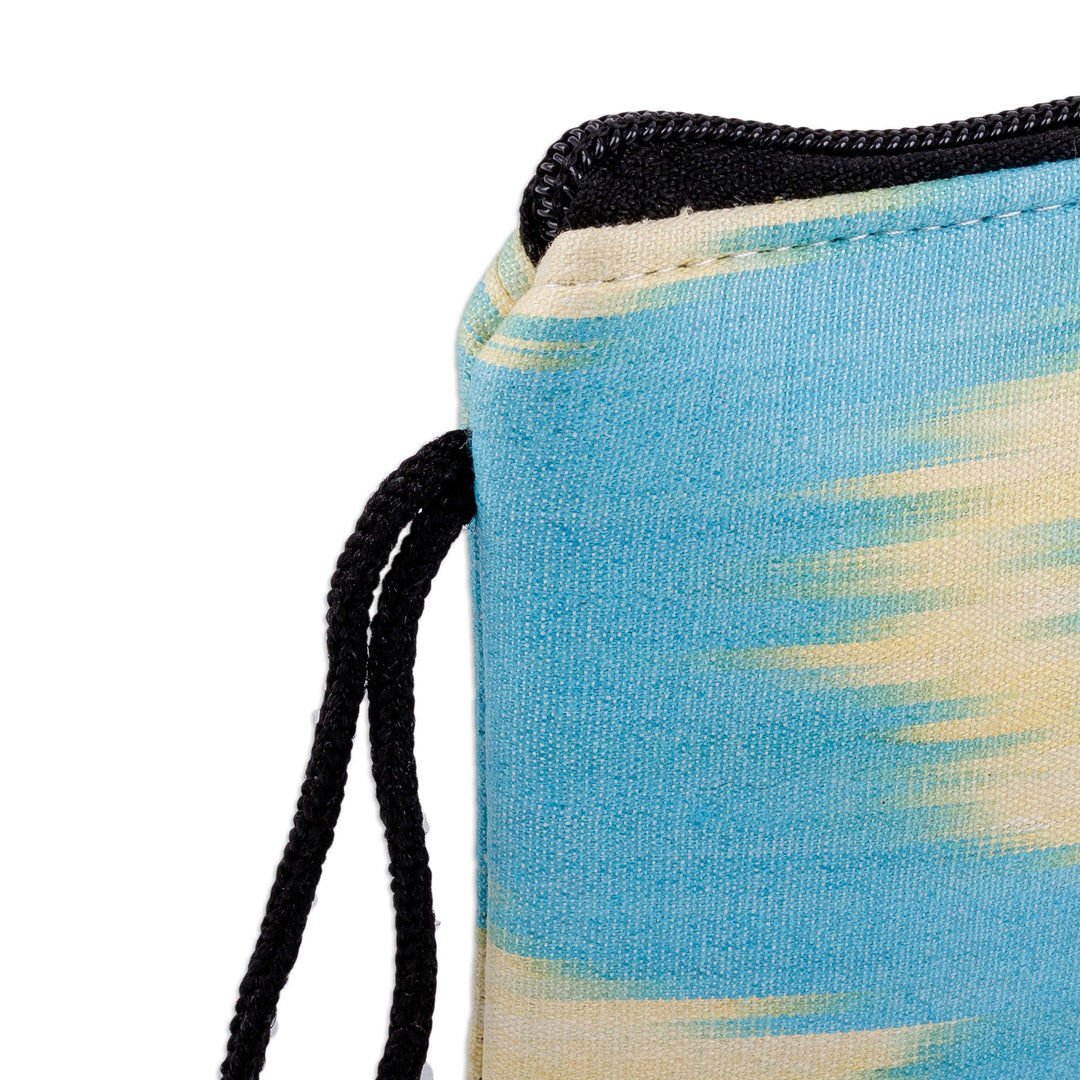 Spiral Yellow Ikat Patterned Cotton Cosmetic Bag with Zipper - Tropical Feel
