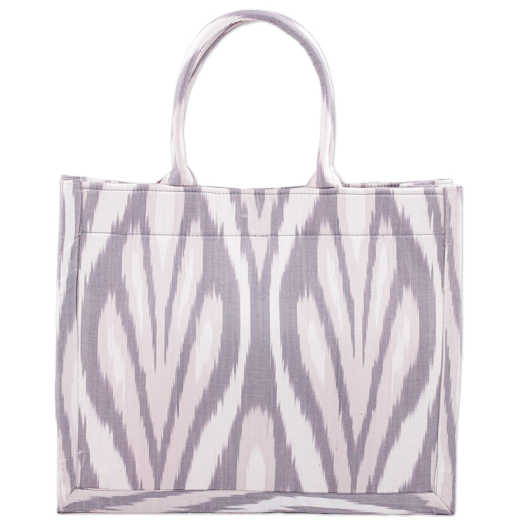 Handmade Grey and White Ikat Patterned Cotton Tote Bag - Splendorous Grey