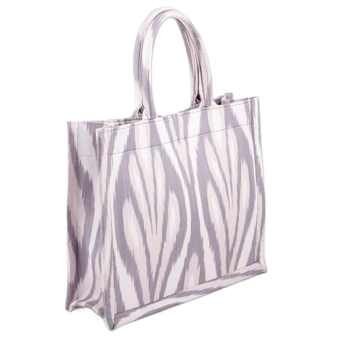 Handmade Grey and White Ikat Patterned Cotton Tote Bag - Splendorous Grey