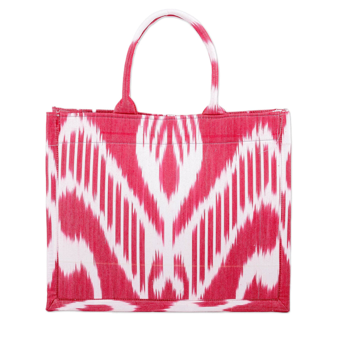 Handmade Red and White Ikat Patterned Cotton Tote Bag - Splendorous Red