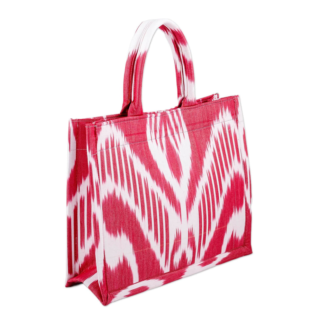 Handmade Red and White Ikat Patterned Cotton Tote Bag - Splendorous Red