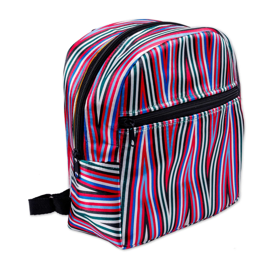 Geometric Ikat Patterned Red Mini Backpack from Uzbekistan - Ikat Adventures