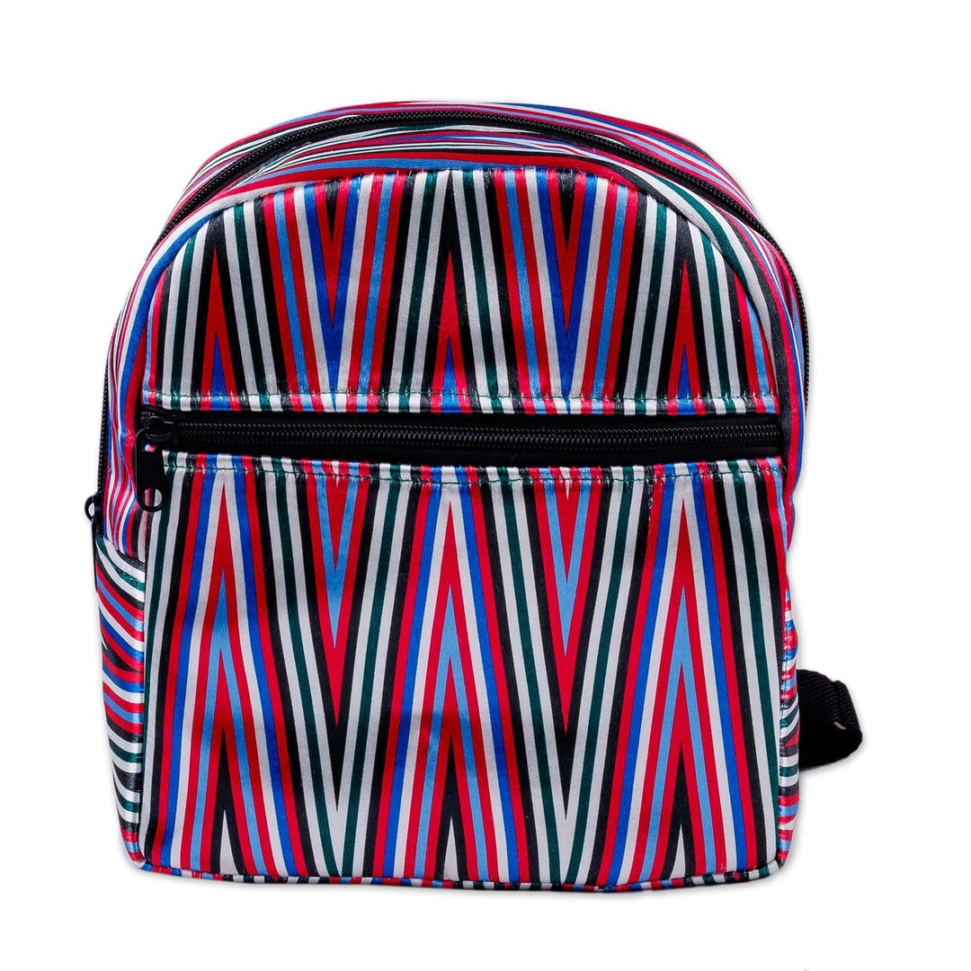 Geometric Ikat Patterned Red Mini Backpack from Uzbekistan - Ikat Adventures