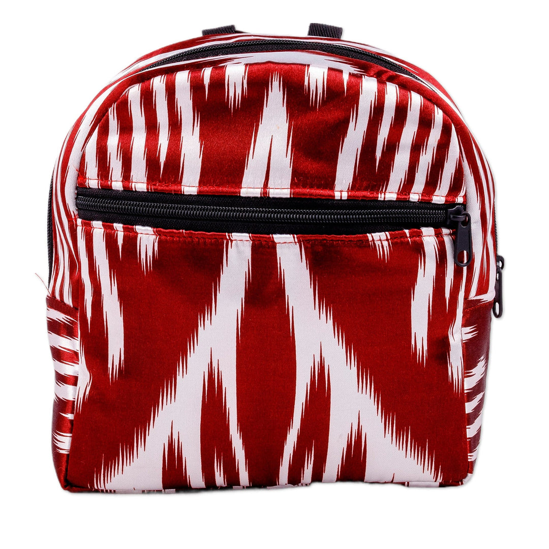 Ikat Patterned Burgundy Mini Backpack from Uzbekistan - Burgundy Ikat Adventures