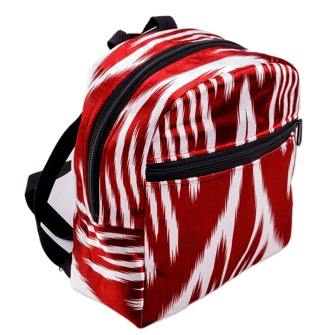 Ikat Patterned Burgundy Mini Backpack from Uzbekistan - Burgundy Ikat Adventures
