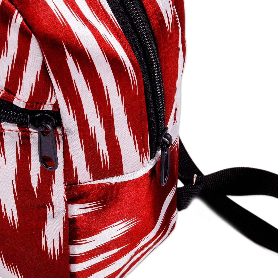Ikat Patterned Burgundy Mini Backpack from Uzbekistan - Burgundy Ikat Adventures
