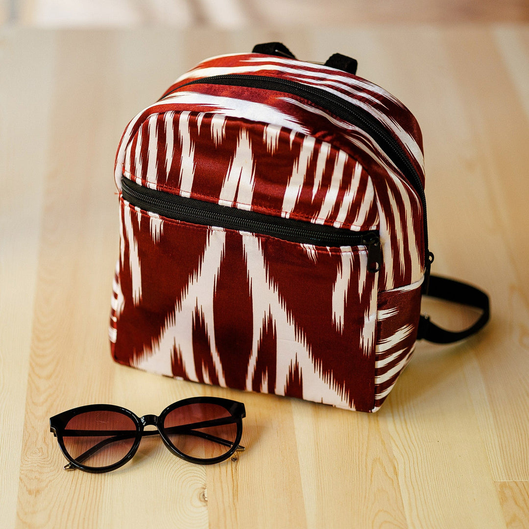 Ikat Patterned Burgundy Mini Backpack from Uzbekistan - Burgundy Ikat Adventures