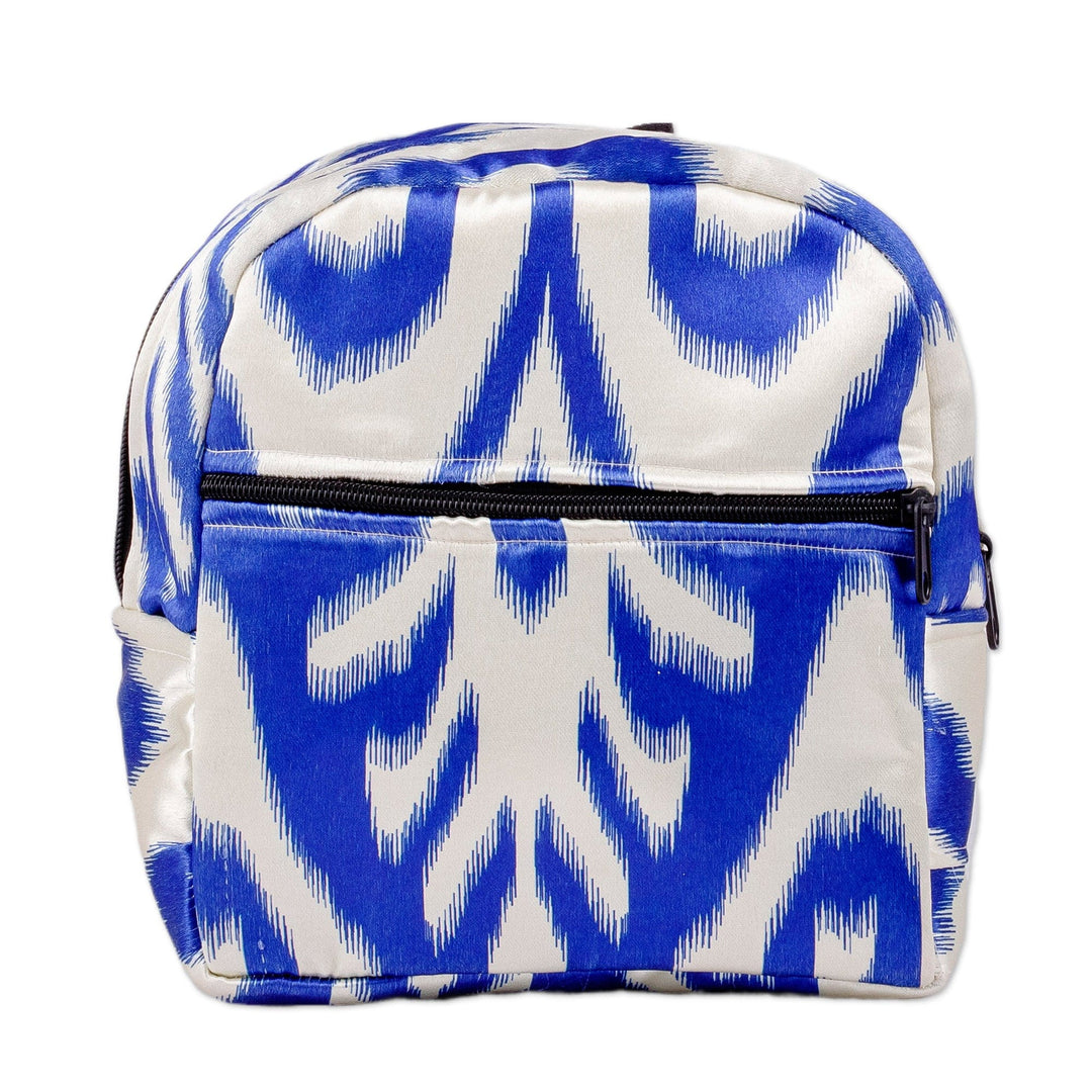 Classic Ikat Patterned Blue Backpack from Uzbekistan - Blue Ikat Adventures