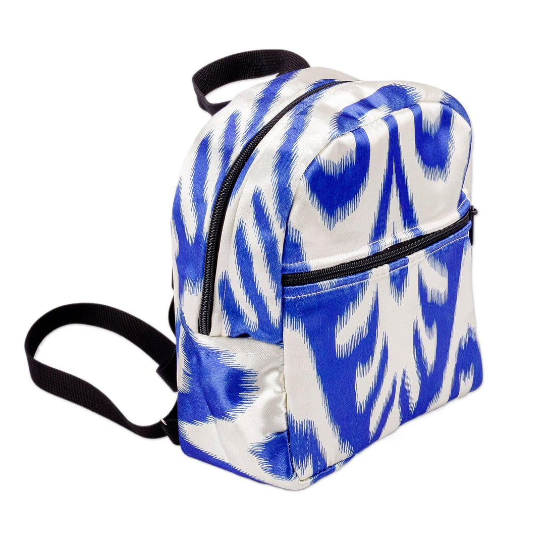 Classic Ikat Patterned Blue Backpack from Uzbekistan - Blue Ikat Adventures