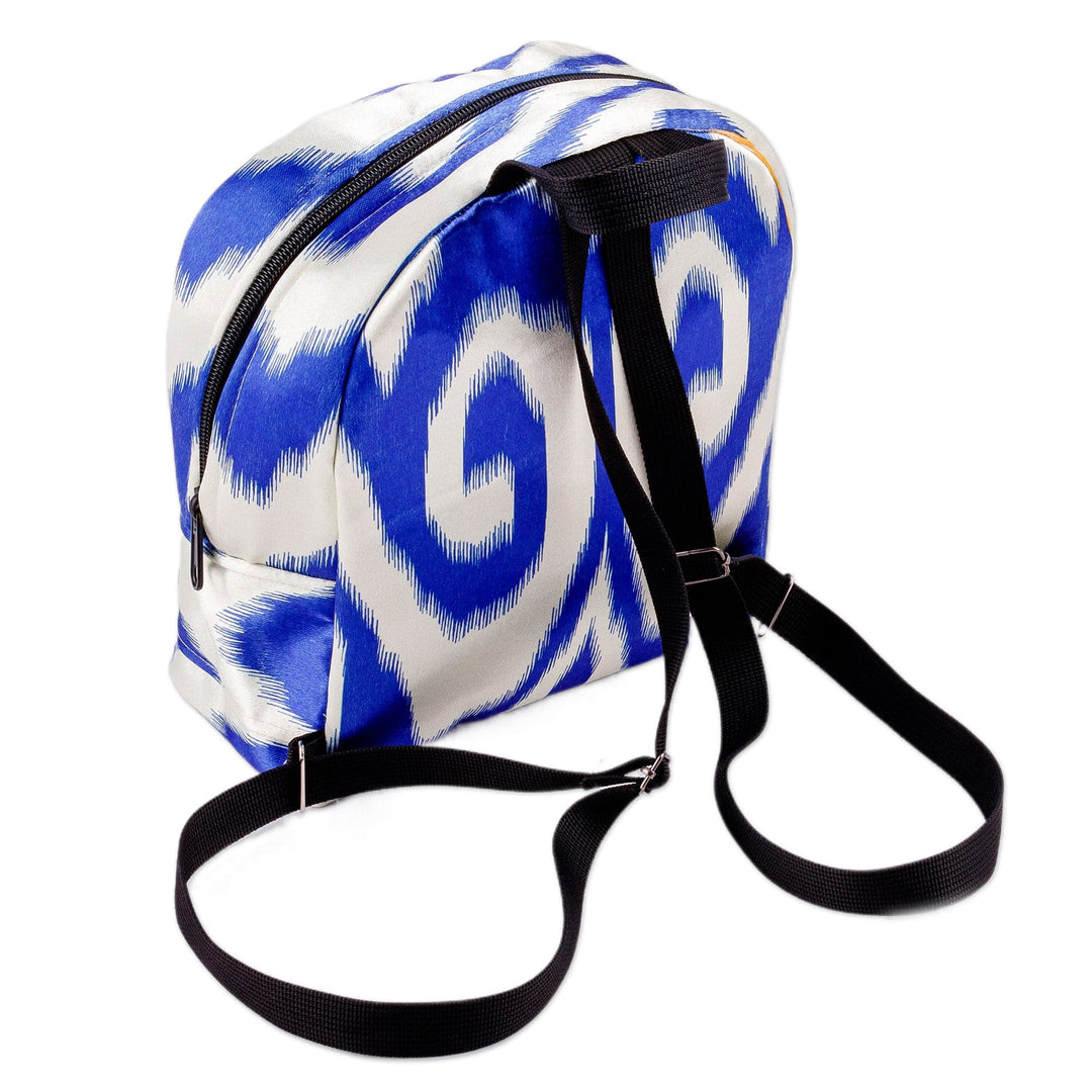 Classic Ikat Patterned Blue Backpack from Uzbekistan - Blue Ikat Adventures