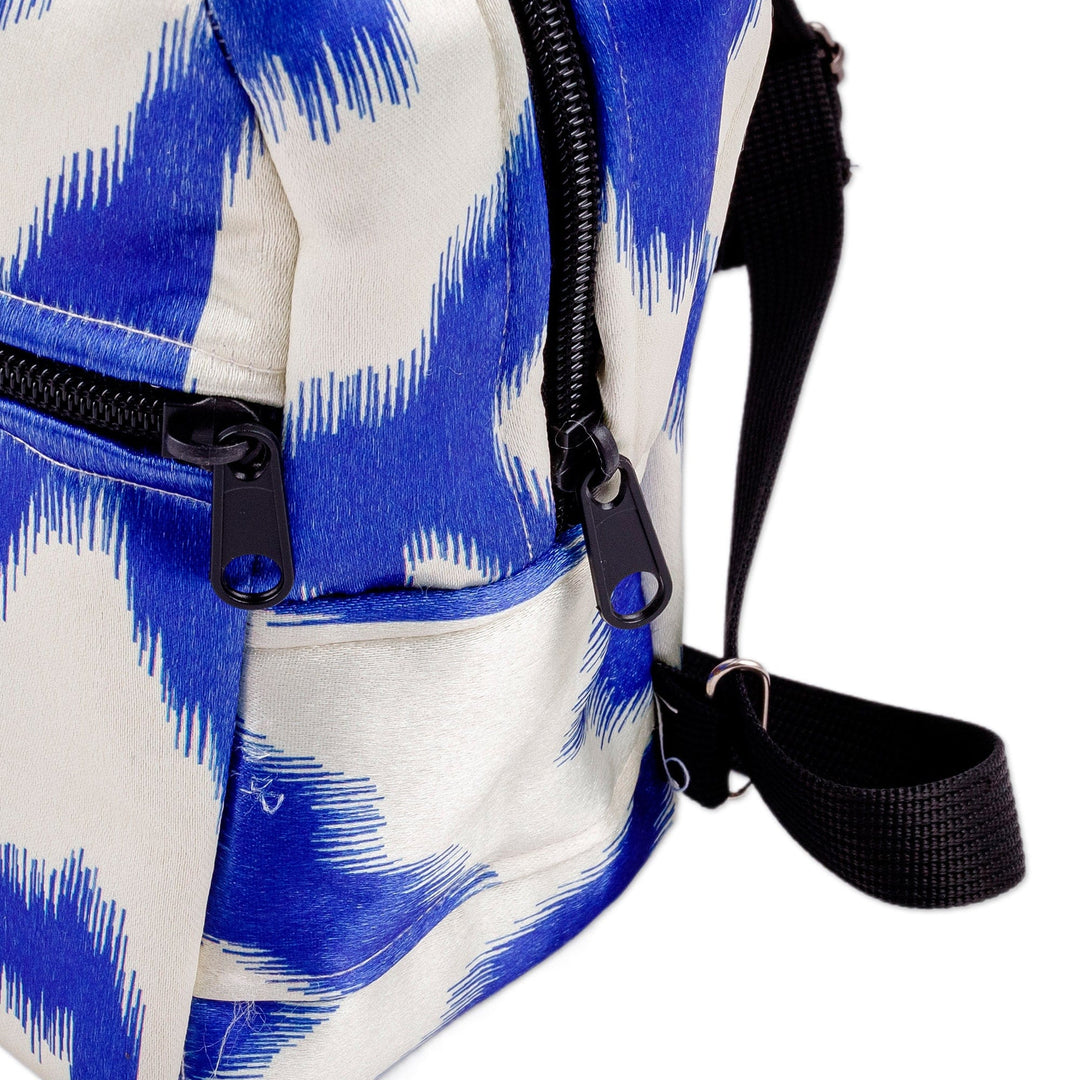 Classic Ikat Patterned Blue Backpack from Uzbekistan - Blue Ikat Adventures