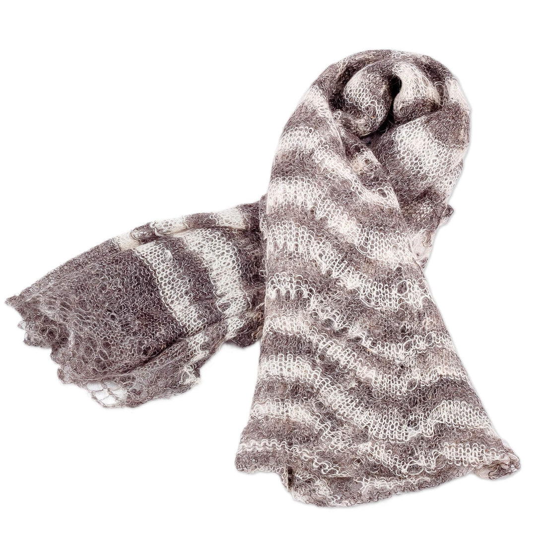 Handwoven Striped Soft Black and White Cashmere Wool Scarf - Regal Pleasure