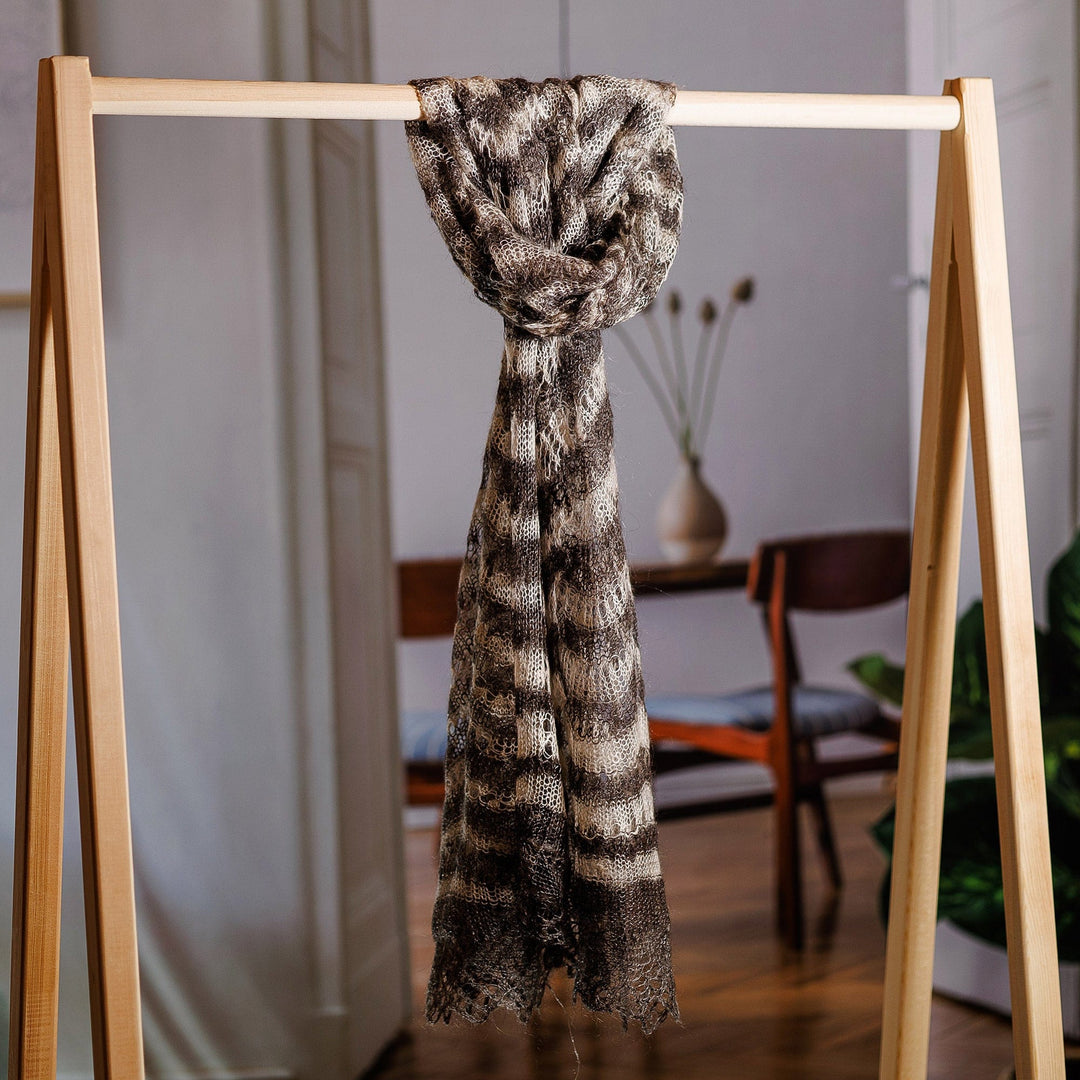 Handwoven Striped Soft Black and White Cashmere Wool Scarf - Regal Pleasure