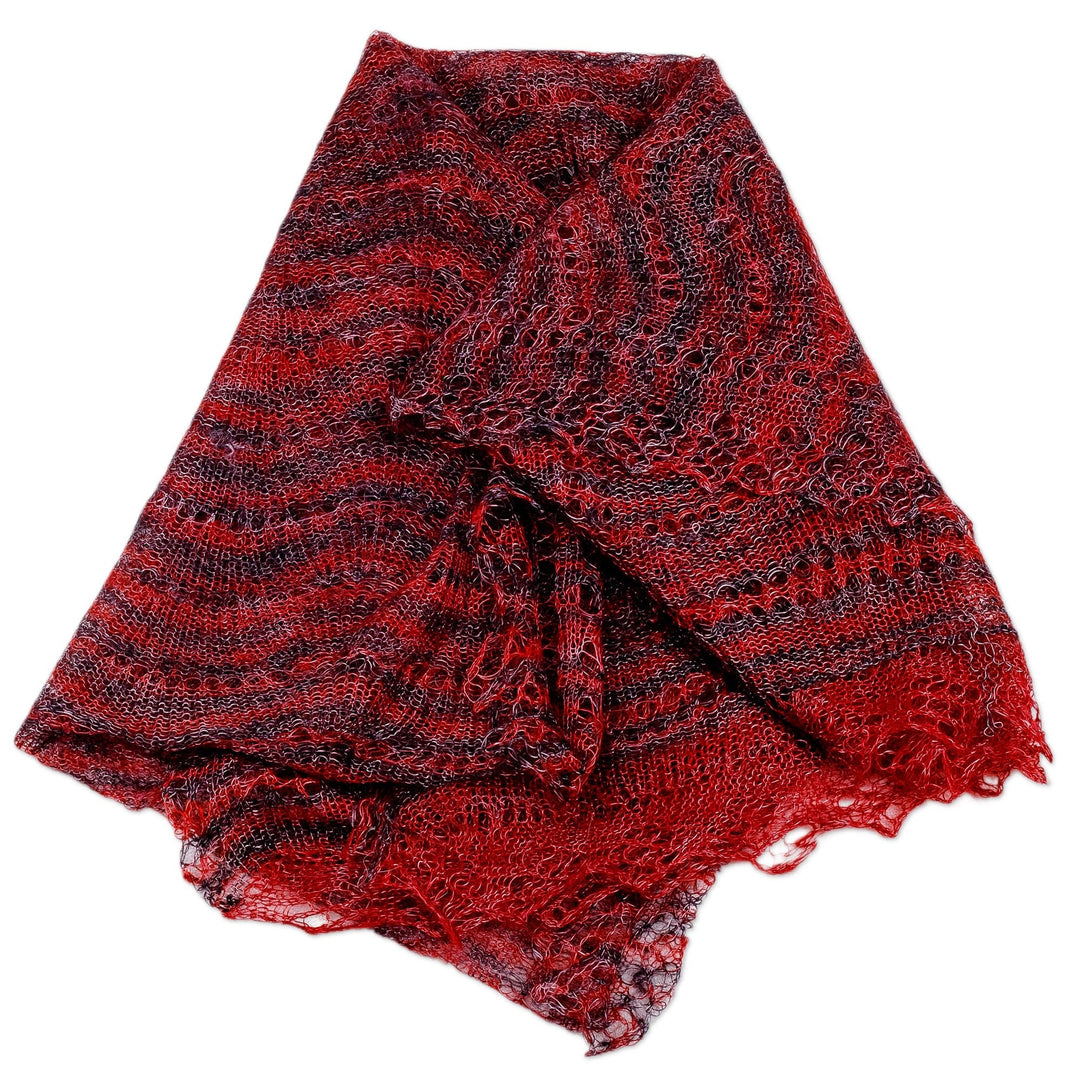 Handwoven Striped Soft Black and Crimson Cashmere Wool Scarf - Regal Pleasure in Crimson