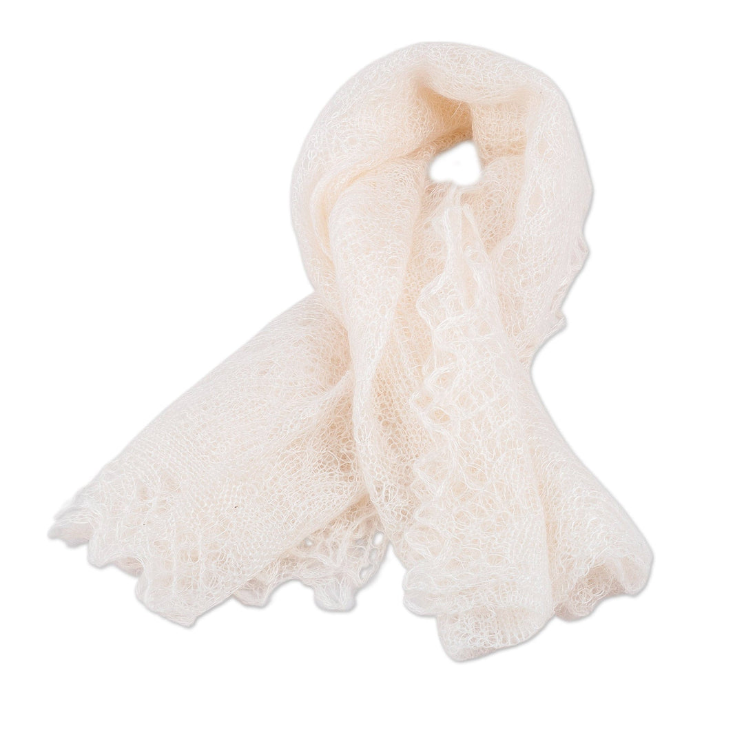 Handwoven Soft 100% Cashmere Wool Scarf in Ivory - Heaven's Act