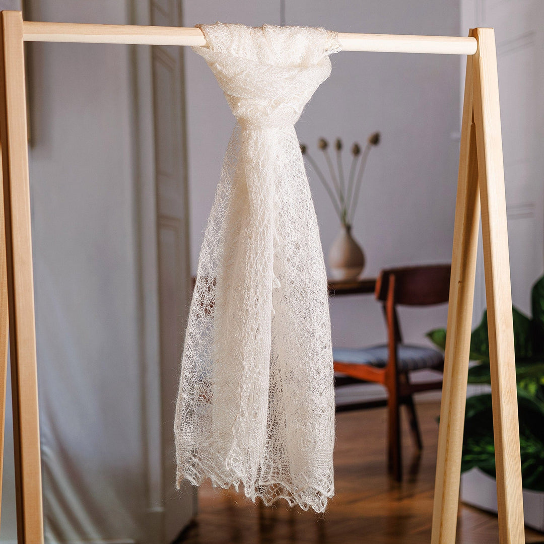 Handwoven Soft 100% Cashmere Wool Scarf in Ivory - Heaven's Act