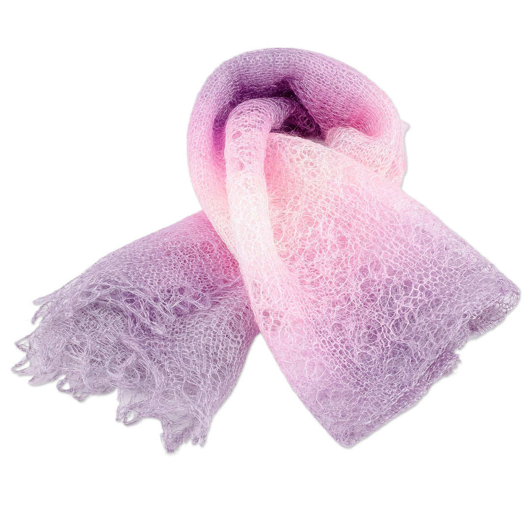 Handwoven Soft 100% Cashmere Wool Scarf in Purple and Pink - Spring's Act
