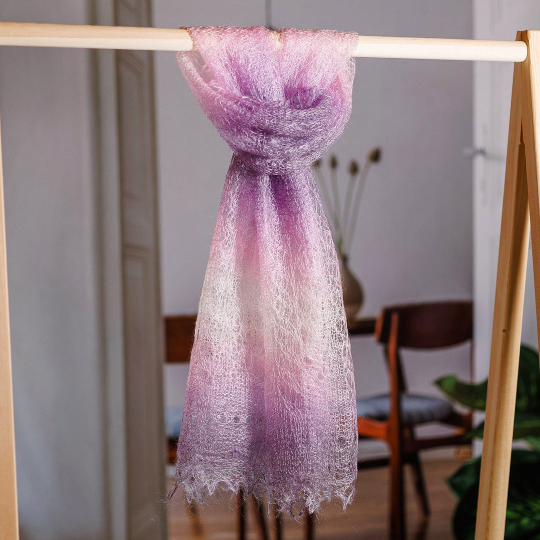 Handwoven Soft 100% Cashmere Wool Scarf in Purple and Pink - Spring's Act