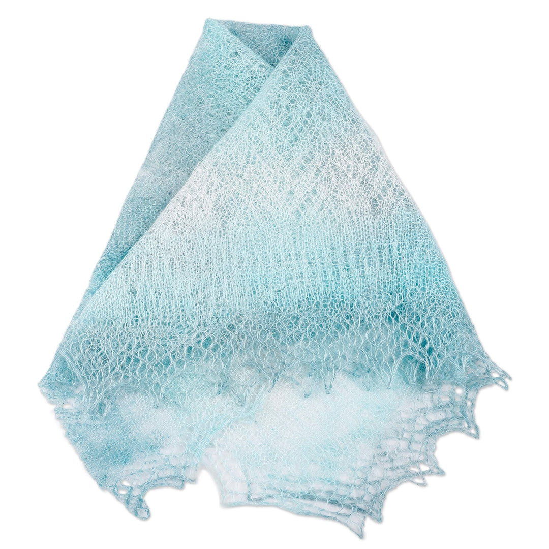 Handwoven Soft 100% Cashmere Wool Scarf in Aqua and White - Lagoon's Act
