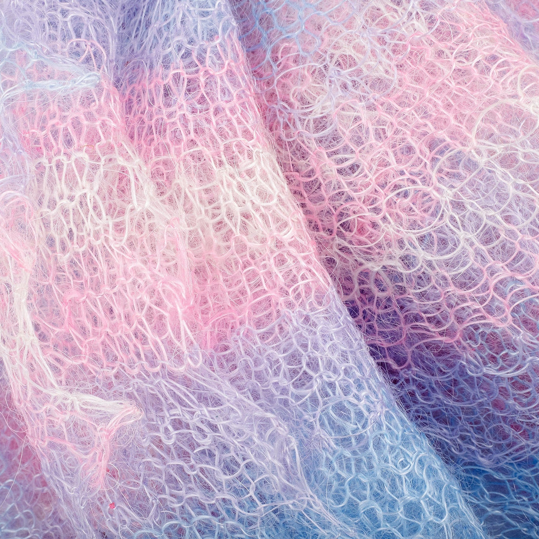 Handwoven Striped 100% Cashmere Wool Scarf in Pink and Blue - Ethereal Whispers