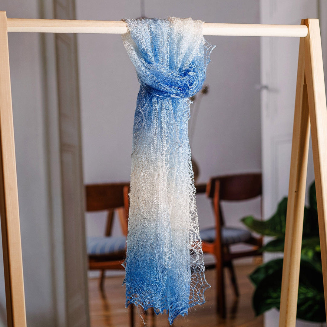 Handwoven Soft 100% Cashmere Wool Scarf in Blue and White - Ocean's Act