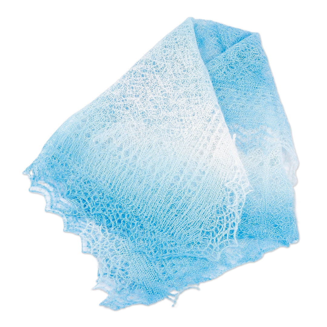 Handwoven Soft 100% Cashmere Wool Scarf in Blue and White - Ocean's Act