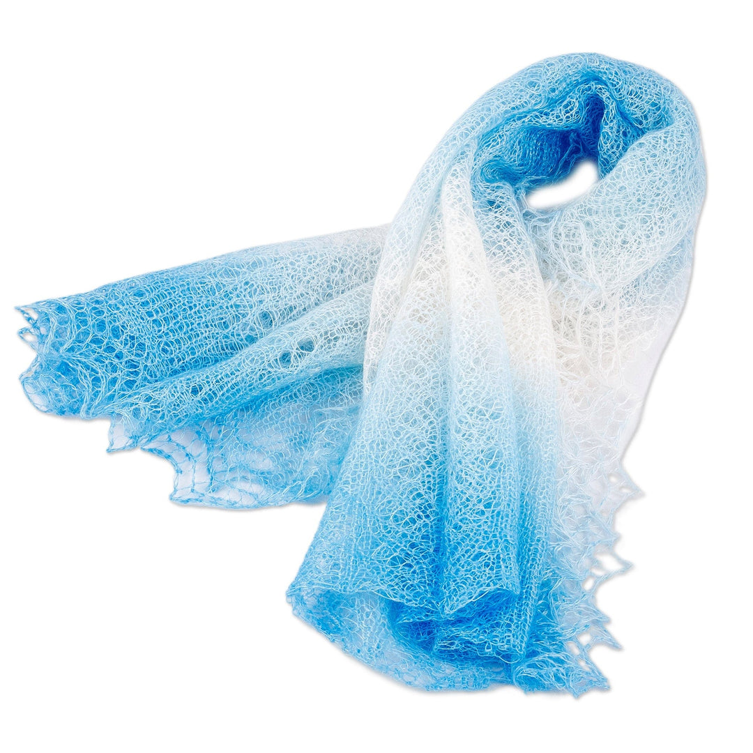 Handwoven Soft 100% Cashmere Wool Scarf in Blue and White - Ocean's Act