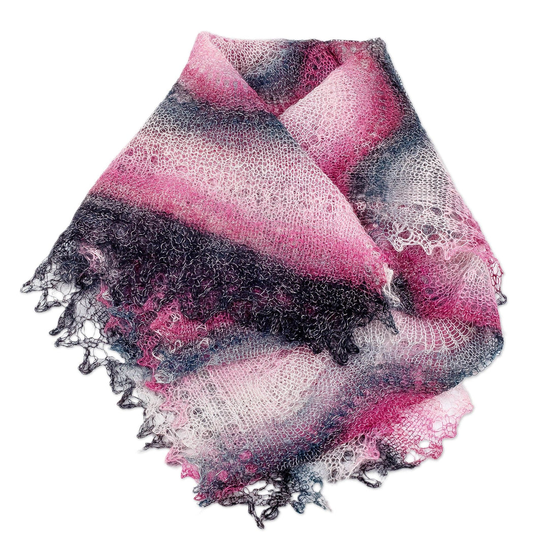 Handwoven Striped Cashmere Wool Scarf in Black and Fuchsia - Bold Whispers