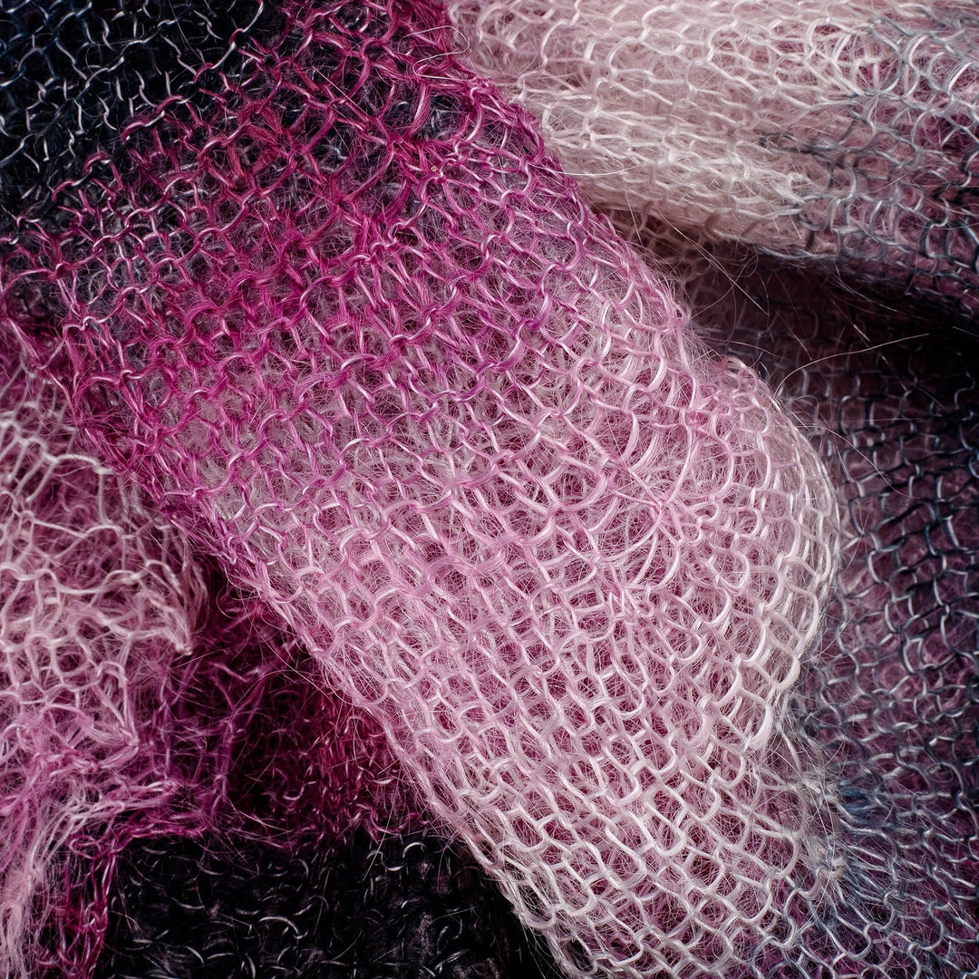 Handwoven Striped Cashmere Wool Scarf in Black and Fuchsia - Bold Whispers