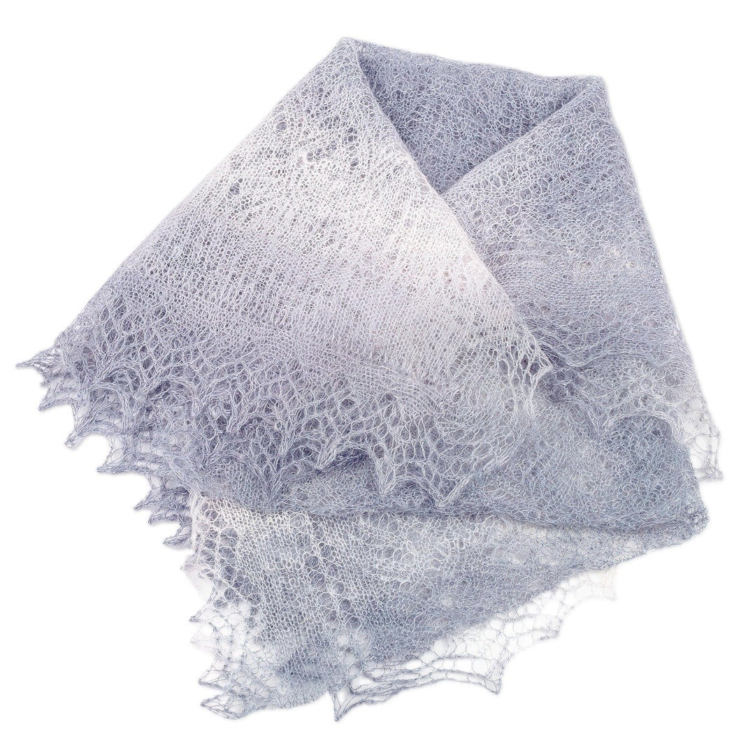 Handwoven Soft 100% Cashmere Wool Scarf in Grey and White - Winter's Act