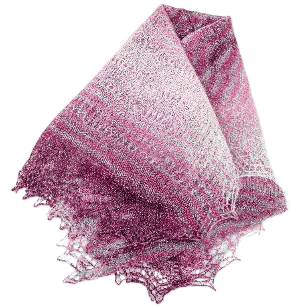 Handwoven Soft 100% Cashmere Wool Scarf in Fuchsia and White - Lilac Luxury
